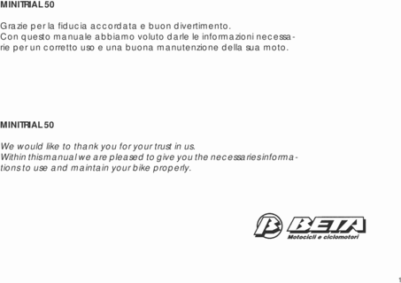 Product picture BETA MINITRIAL 50 ENGLISH ITALIANO OWNER MAINTENANCE MANUAL