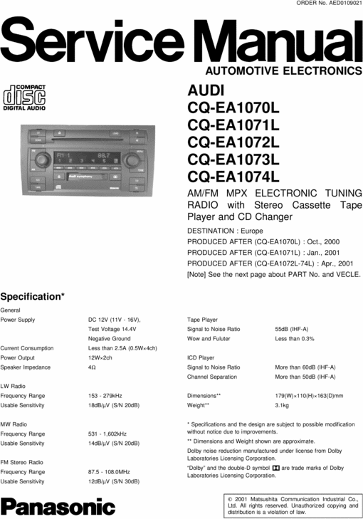 Product picture AUDI CQ-EA1070L CQ-EA1071L CQ-EA1072L CQ-EA1073L CQ-EA1074L 