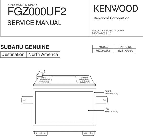 Product picture KENWOOD 7-inch MULTI-DISPLAY FGZ000UF2 SERVICE MANUAL