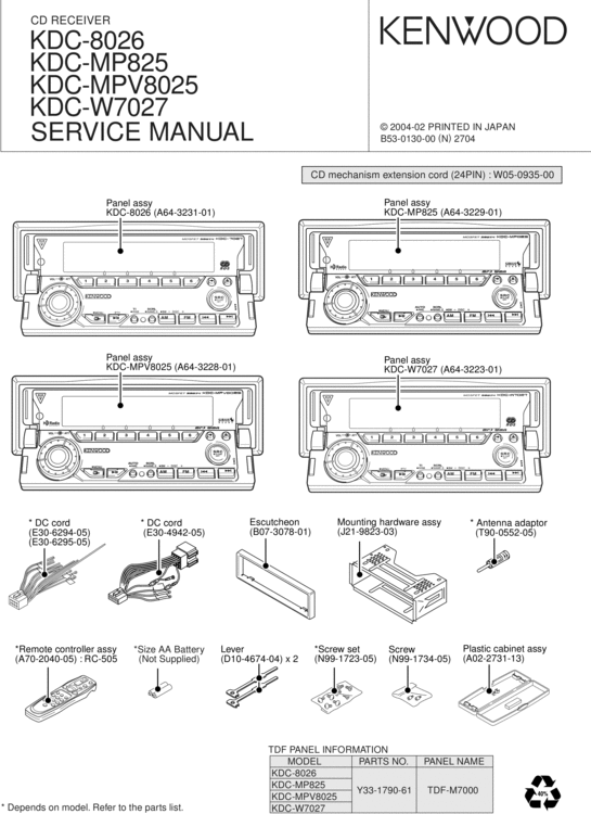 Product picture KENWOOD KDC-8026 KDC-MP825 KDC-MPV8025 KDC-W7027 SERVICE MAN