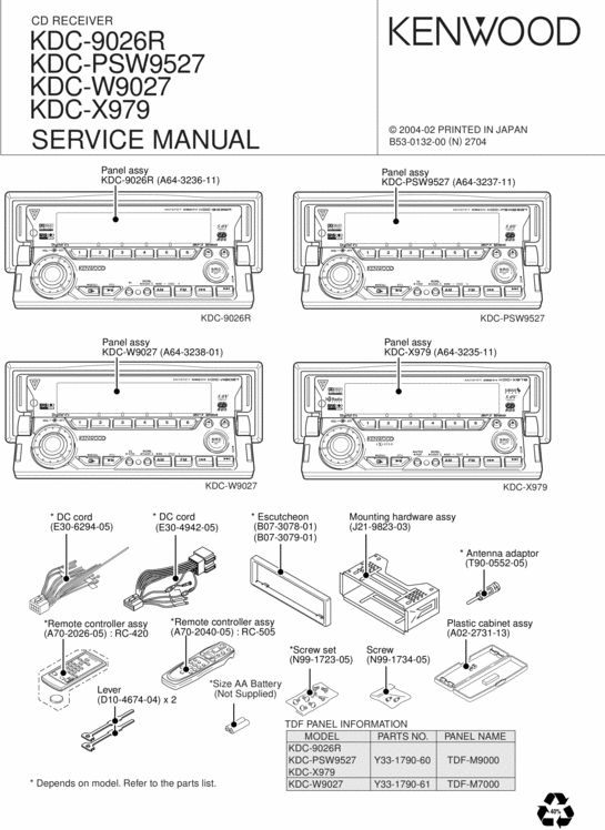 Product picture CD KENWOOD KDC-9026R KDC-PSW9527 KDC-W9027 KDC-X979 SERVICE
