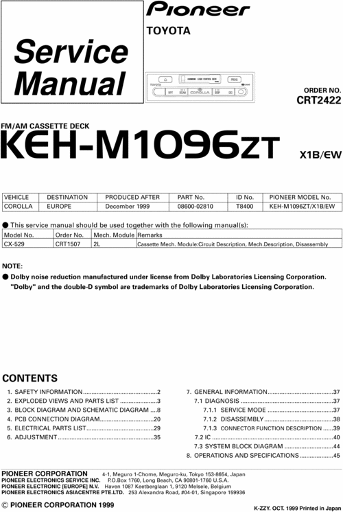 Product picture PIONEER AM/FM CASSETTE DECK KEH-M1096 SERVICE MANUAL